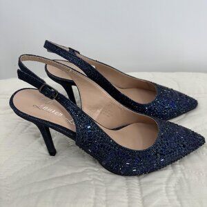 Lauren Lorraine Rachel Shoes Navy Slingback Heels Beaded Dress